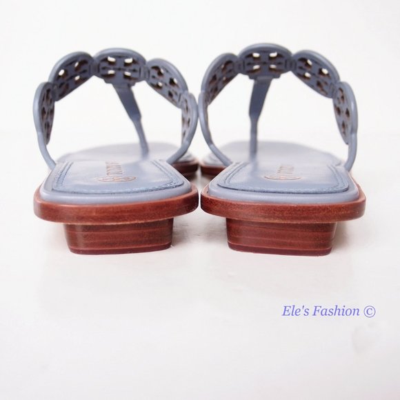 NIB Tory Burch Tiny Miller Logo Leather Thong Sandal Cloud Blue US 8.5 AUTHENTIC - Picture 10 of 16